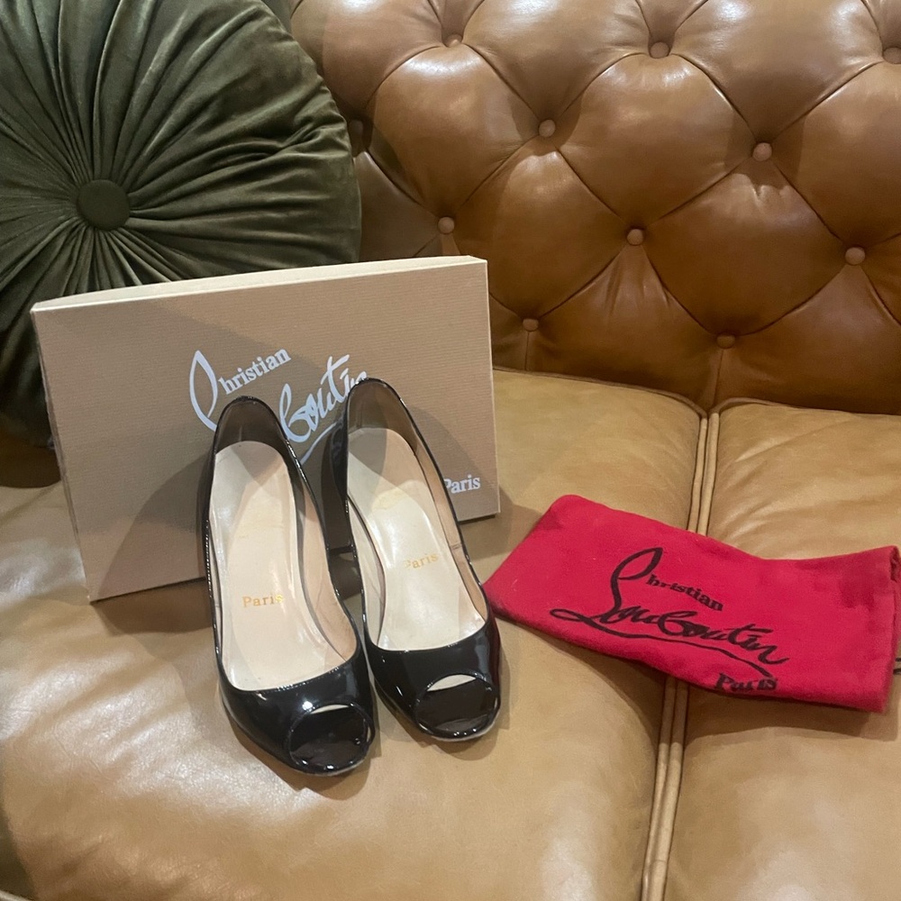 Christian Louboutin Glossy Black Peep Toe Heels
